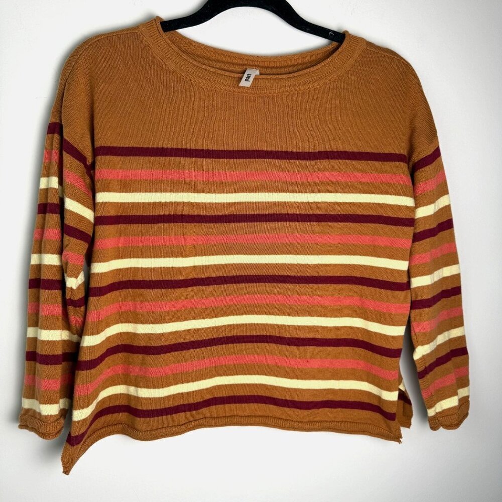 Pact Organic Cotton Wide Neck Sweater Warm Spice Striped Size SM - Picture 3 of 10